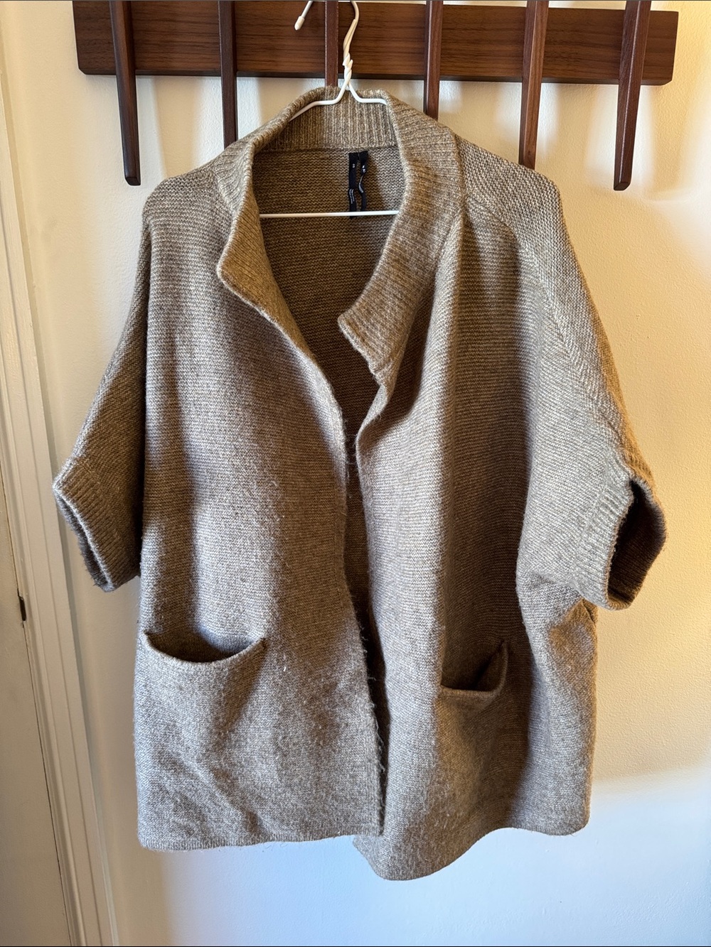 Anthropologie Short-Sleeve Open Cardigan Sweater Taupe